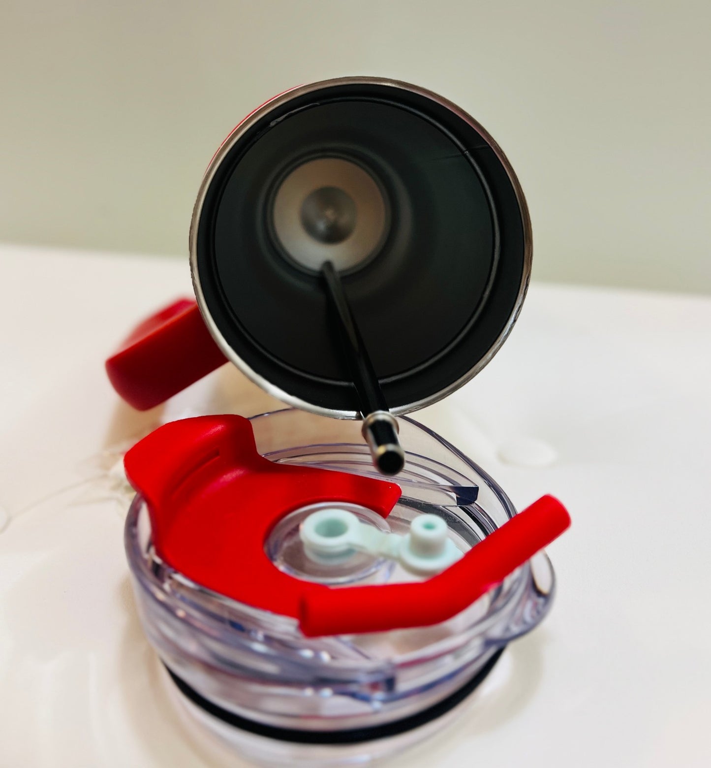 White Travel Tumbler with Red Handle + Straw, Lid & Cute Straw Toppers | 40 oz