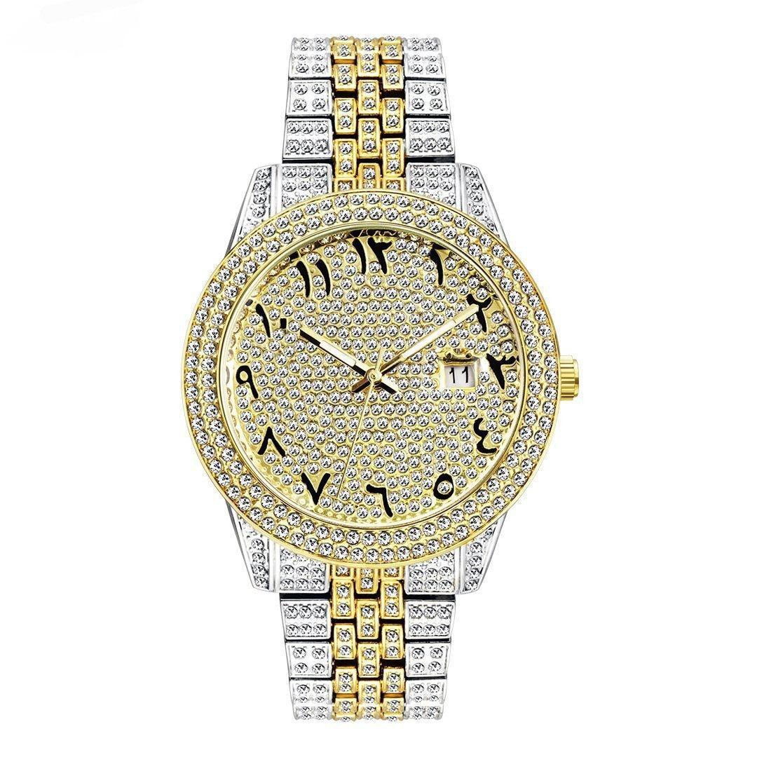 MEN'S ICED LUXURY GOLD PLATED SIMULATED DIAMOND METAL BAND WRIST HIP HOP WATCH