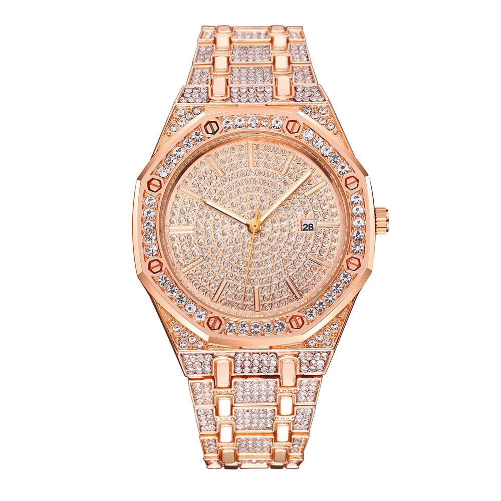 Simulated Quartz Iced Luxury Watch Mens Date Gold Diamond Bling Hip Hop Plated