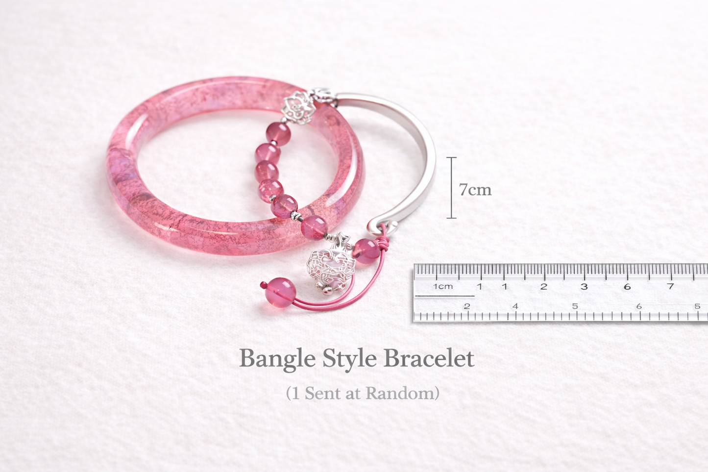 Gemstone Bangle Bracelet with Charm – Elegant Glass & Beaded Bracelet, Random