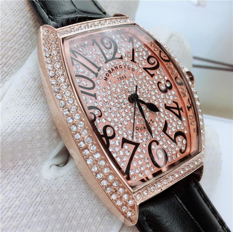 Iced Out Watch with Leather Band