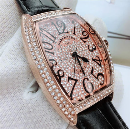 Iced Out Watch with Leather Band