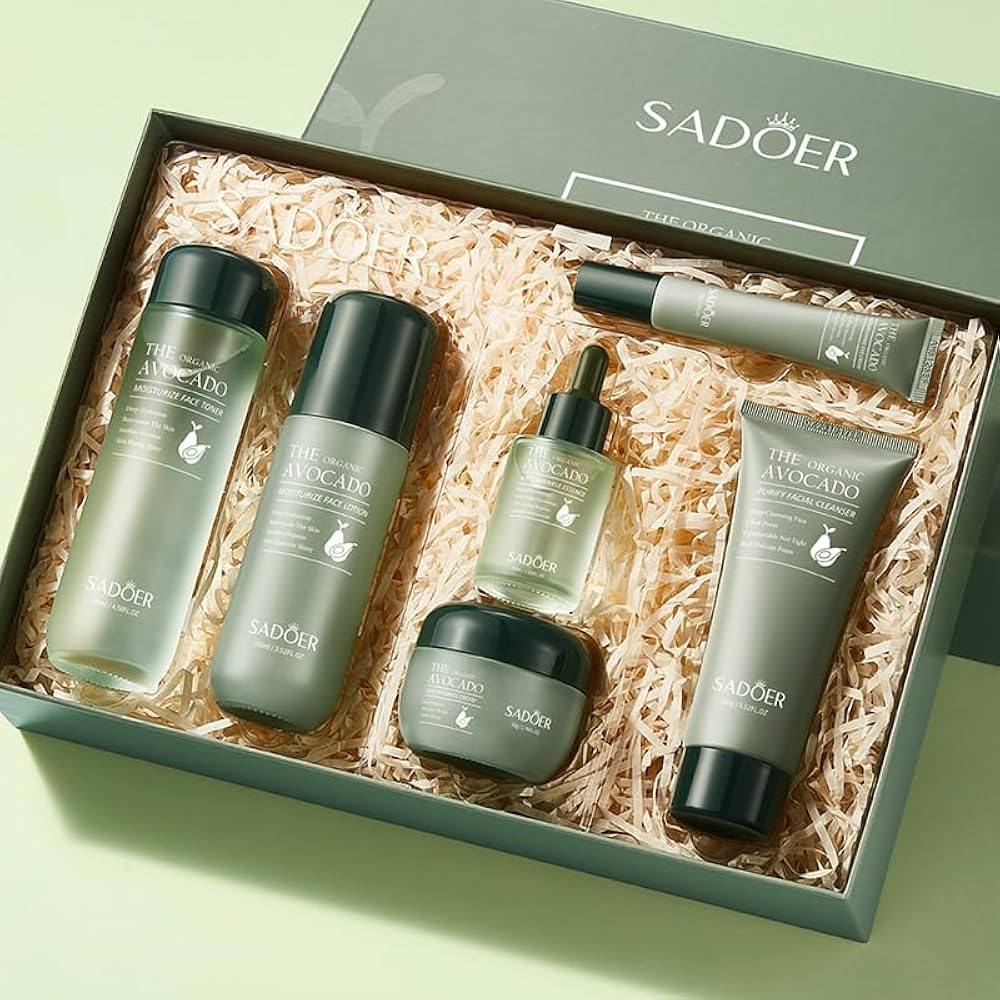 Organic Avocado & Hyaluronic Acid Skincare Gift Set 6pcs Facial Care Cleanser