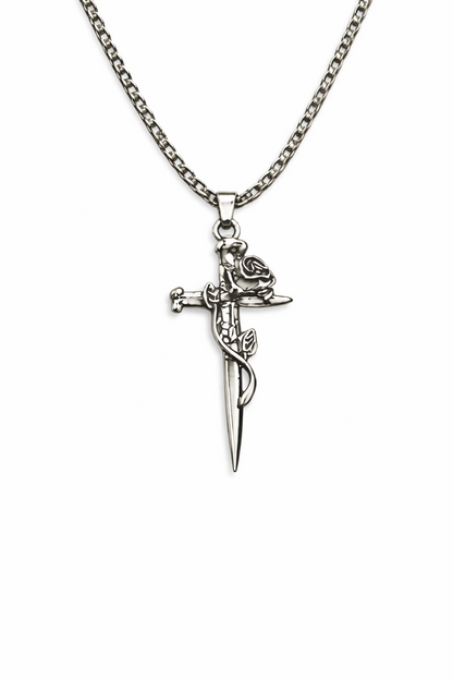 Men’s Cross Pendant Necklace Stainless Steel Gothic Sword Chain