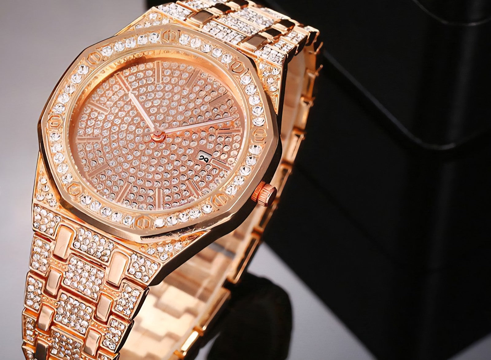 Simulated Quartz Iced Luxury Watch Mens Date Gold Diamond Bling Hip Hop Plated