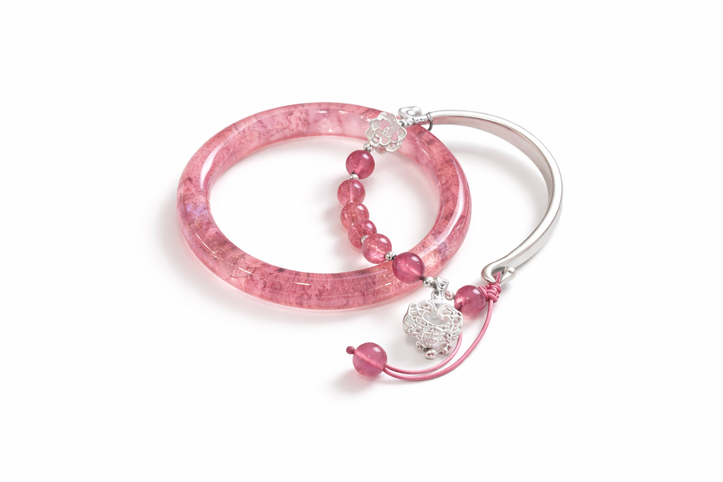 Gemstone Bangle Bracelet with Charm – Elegant Glass & Beaded Bracelet, Random