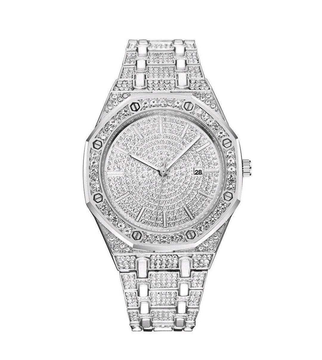 Simulated Quartz Iced Luxury Watch Mens Date Gold Diamond Bling Hip Hop Plated