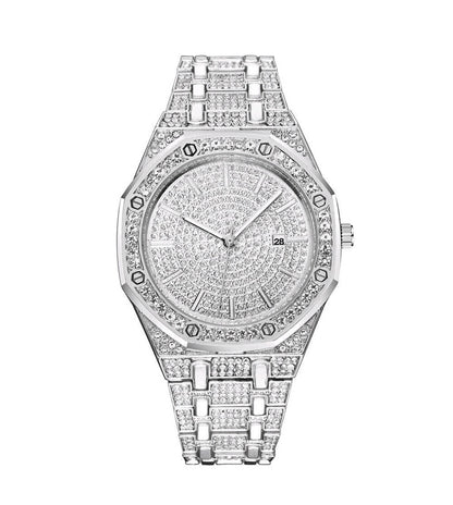 Simulated Quartz Iced Luxury Watch Mens Date Gold Diamond Bling Hip Hop Plated
