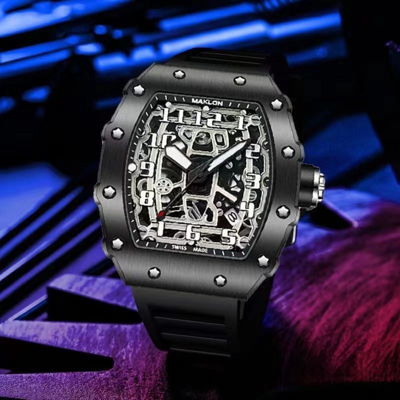 Men's Pentagram Barrel Shaped Watch Multi-Function Quartz Black Watch
