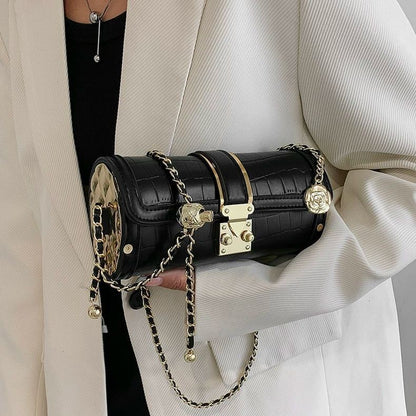 Leather Handbag for Women Small Shoulder Bag Gold Chain Embossed Flower Pattern