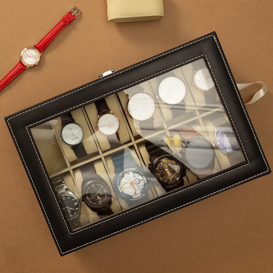 12 Slots PU Leather Watch Box Organizer Box Jewelry Storage Display Case