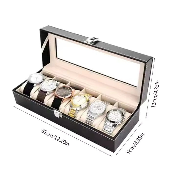 New Universal 6 Slot Leather Watch Jewelry Storage Box