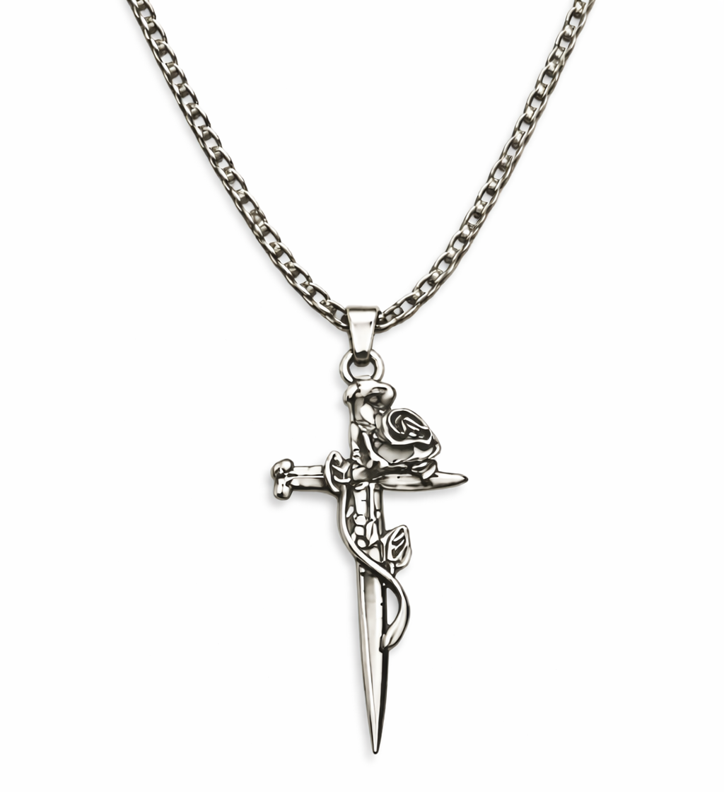 Men’s Cross Pendant Necklace Stainless Steel Gothic Sword Chain