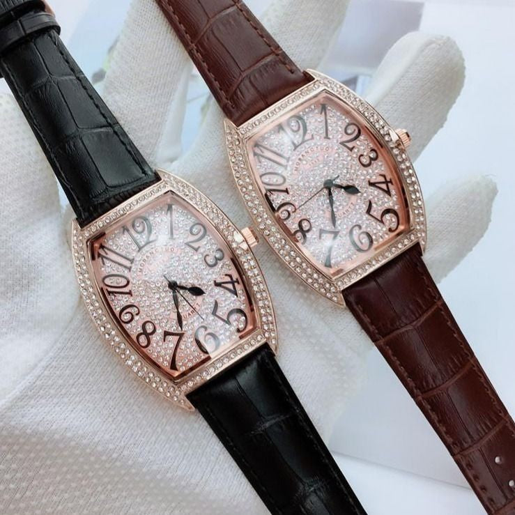 Iced Out Watch with Leather Band