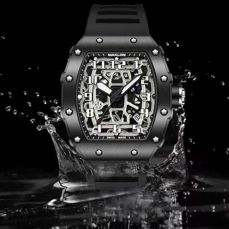 Men's Pentagram Barrel Shaped Watch Multi-Function Quartz Black Watch