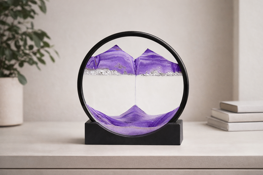 3D Moving Sand Art Picture Round Glass Liquid Motion Desk Decor Purple