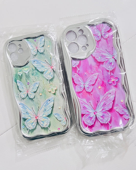 3D Butterfly Phone Case with Sparkling Rhinestones – Pastel Green or Pink