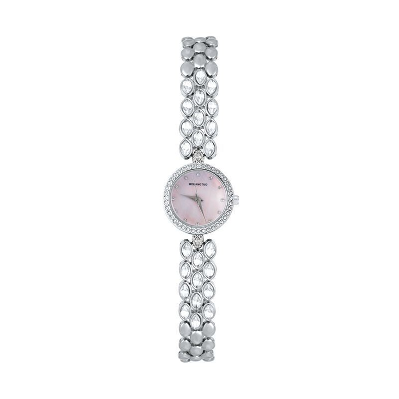 Watch And Bracelet Set Elegant Silver Rhinestone Wrist Watch For Women