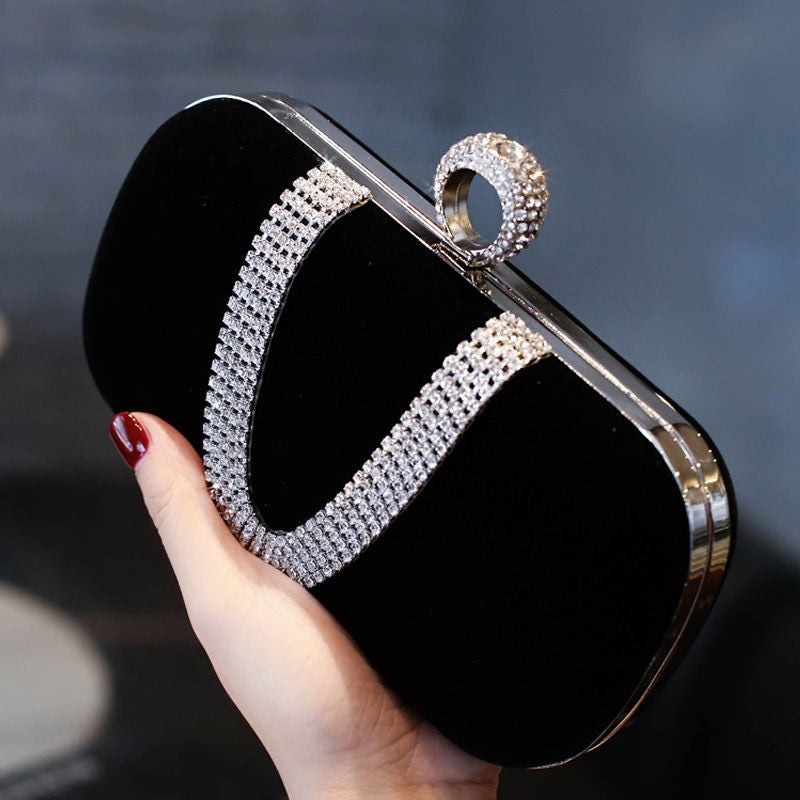Velvet Evening Clutch Women Shoulder Bag Rhinestone Wedding Party