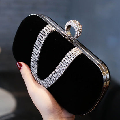 Velvet Evening Clutch Women Shoulder Bag Rhinestone Wedding Party