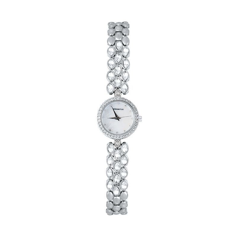 Watch And Bracelet Set Elegant Silver Rhinestone Wrist Watch For Women