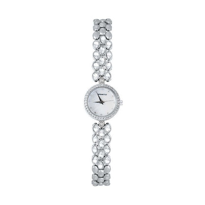 Watch And Bracelet Set Elegant Silver Rhinestone Wrist Watch For Women