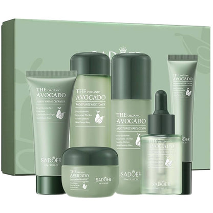 Organic Avocado & Hyaluronic Acid Skincare Gift Set 6pcs Facial Care Cleanser