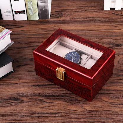 3 Slot Unisex Wood Watch Box Case Organizer Glass Display Jewelry Storage