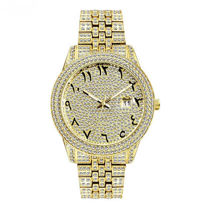 MEN'S ICED LUXURY GOLD PLATED SIMULATED DIAMOND METAL BAND WRIST HIP HOP WATCH 