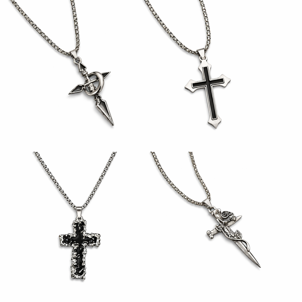 Men’s Cross Pendant Necklace Stainless Steel Gothic Sword Chain