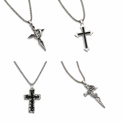 Men’s Cross Pendant Necklace Stainless Steel Gothic Sword Chain