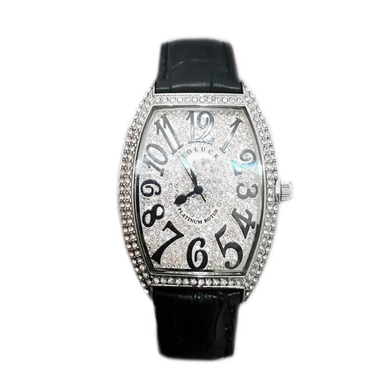 Iced Out Watch with Leather Band