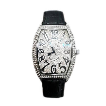 Iced Out Watch with Leather Band