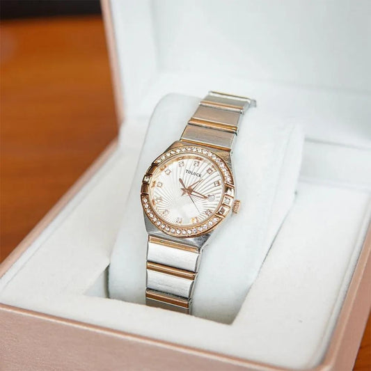 Women's Traditional Quartz Two Tone Steel Watch 24mm 45L177 New Bat