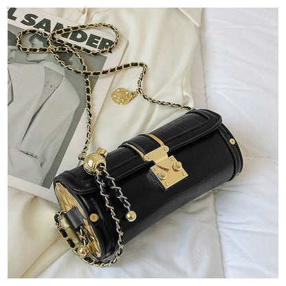 Leather Handbag for Women Small Shoulder Bag Gold Chain Embossed Flower Pattern