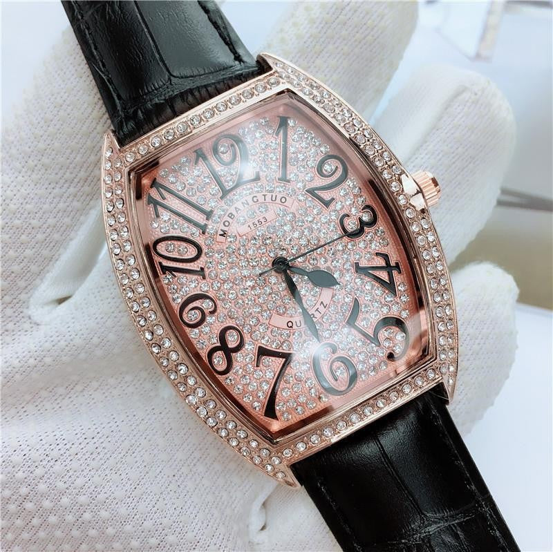 Iced Out Watch with Leather Band