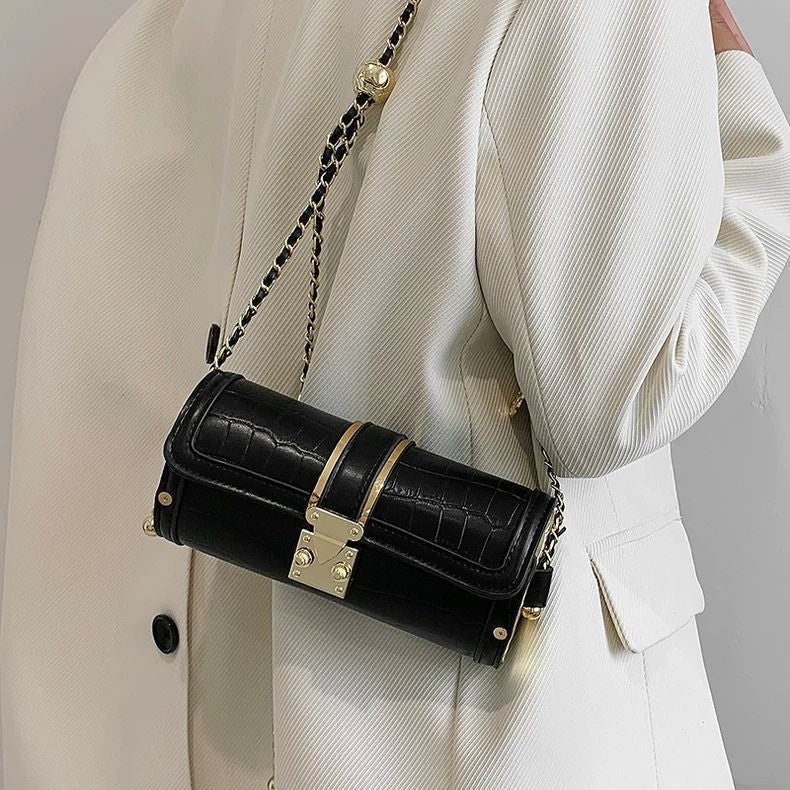 Leather Handbag for Women Small Shoulder Bag Gold Chain Embossed Flower Pattern