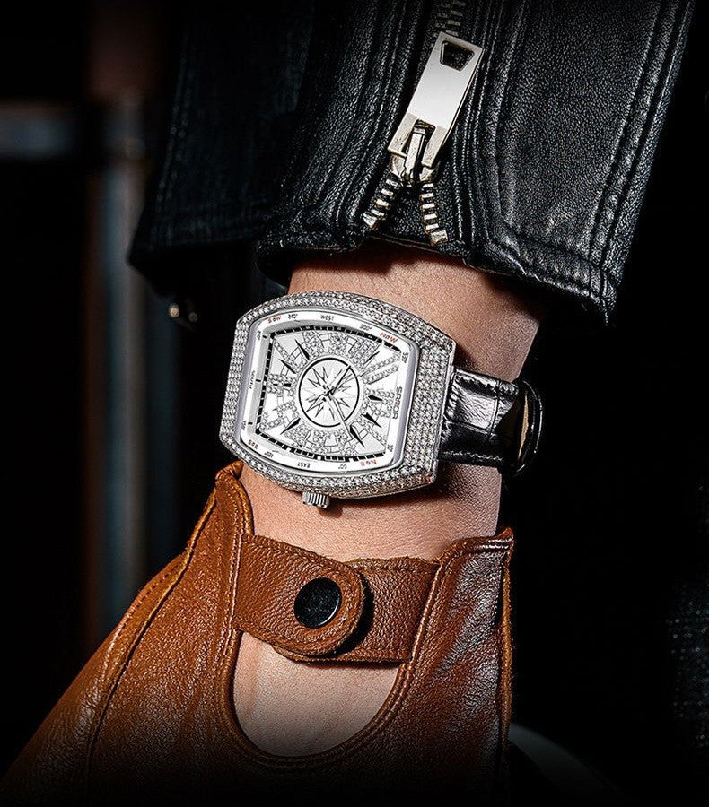 Luxury Mens Watch Bling Rhinestone Hiphop Iced Men's Watch Diamond Military