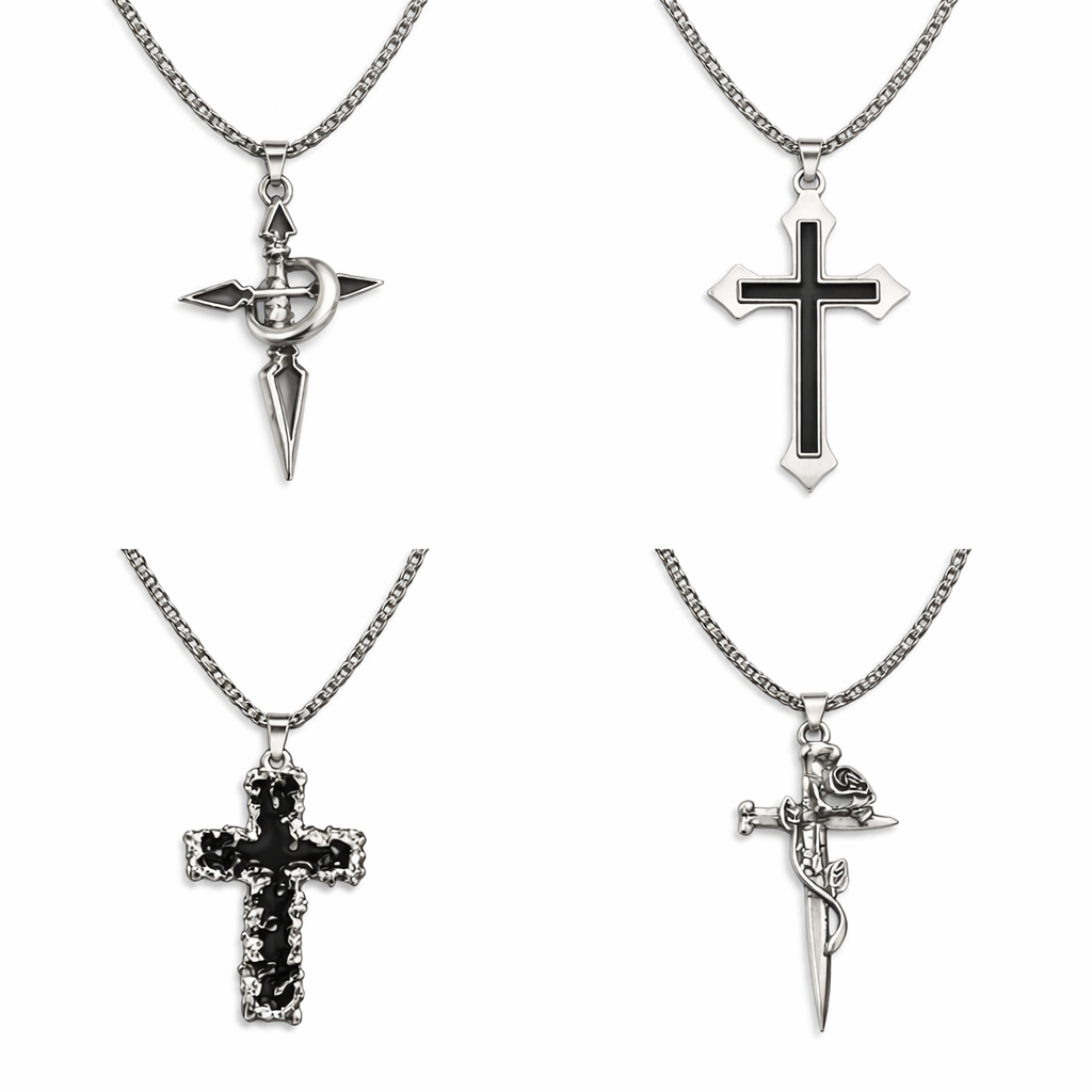 Men’s Cross Pendant Necklace Stainless Steel Gothic Sword Chain