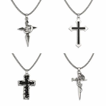 Men’s Cross Pendant Necklace Stainless Steel Gothic Sword Chain