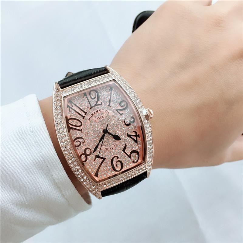 Iced Out Watch with Leather Band