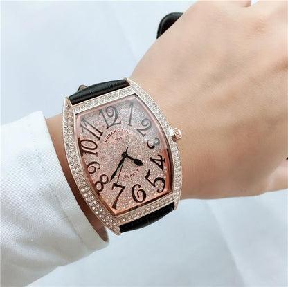 Iced Out Watch with Leather Band