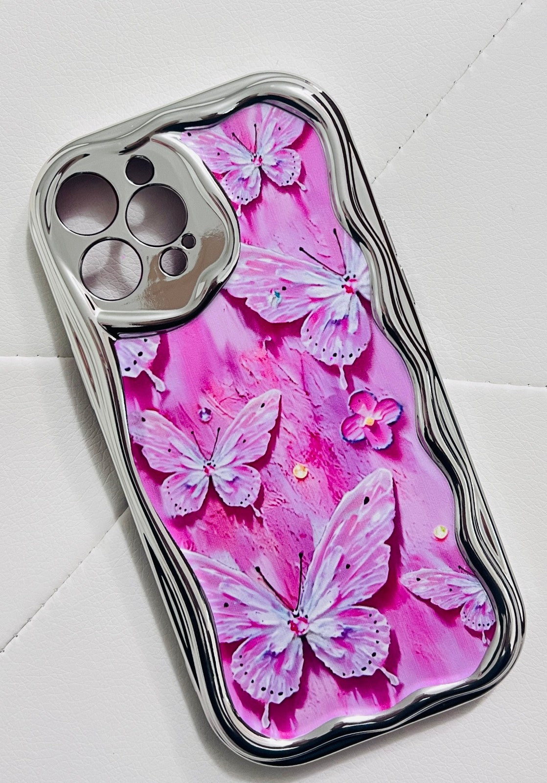 3D Butterfly Phone Case with Sparkling Rhinestones – Pastel Green or Pink