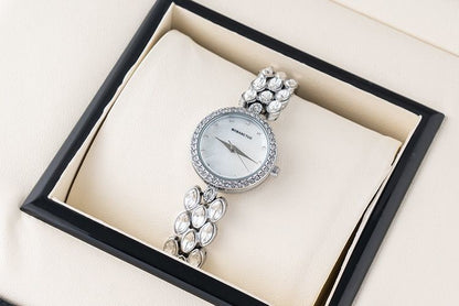 Watch And Bracelet Set Elegant Silver Rhinestone Wrist Watch For Women