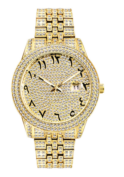 MEN'S ICED LUXURY GOLD PLATED SIMULATED DIAMOND METAL BAND WRIST HIP HOP WATCH 