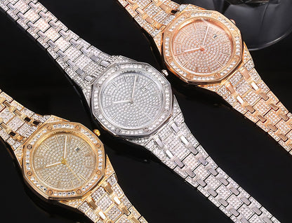 Simulated Quartz Iced Luxury Watch Mens Date Gold Diamond Bling Hip Hop Plated