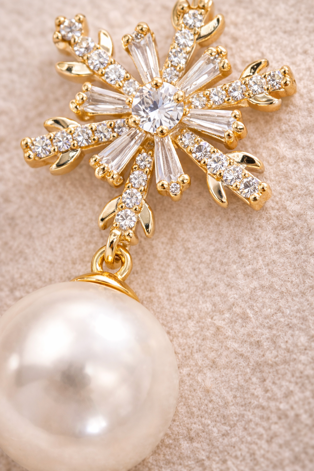 Gold Pearl Drop Earrings – CZ Crystal Snowflake, Bow, Heart or Cluster Style
