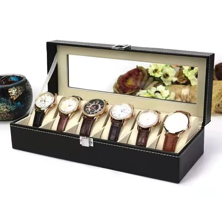 New Universal 6 Slot Leather Watch Jewelry Storage Box