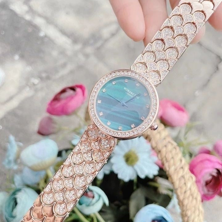 Women's Rose Gold Elegant 28mm Crystallized Glitz Watch