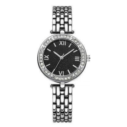 Ladies Stainless Steel Crystal Black Dial Watch
